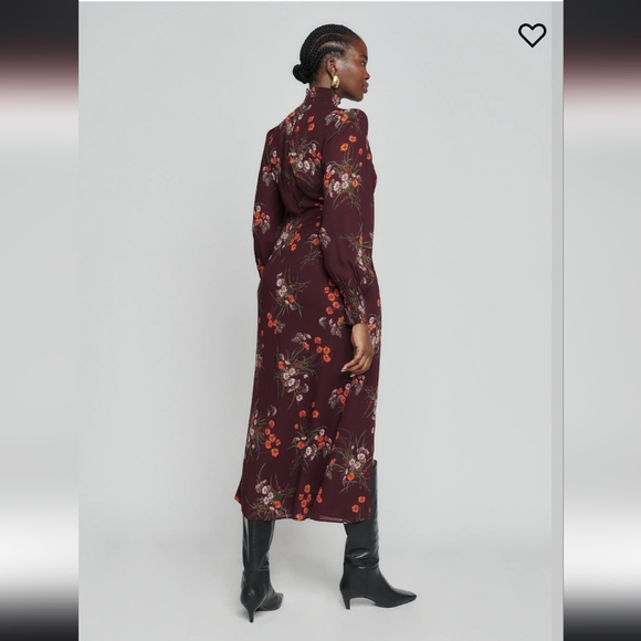 Reformation Aude Dress Wine Burgundy Emmeline Floral Midi 4 - Picture 5 of 7
